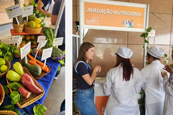 Teammitglieder in Jaguariuna, Brasilien, nehmen an einem Workshop teil, der sich auf Ernährungsberatung, Stretching-Kurse, körperliche Untersuchungen und andere Aktivitäten zur Förderung von Entspannung und Wohlbefinden konzentriert.