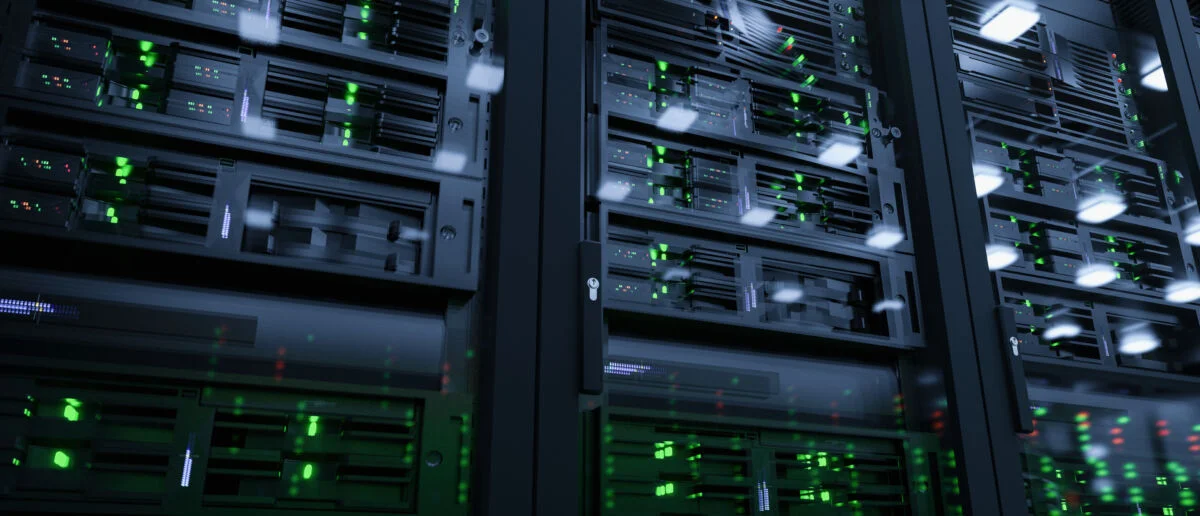 Server,Units,In,Cloud,Service,Data,Center,Showing,Flickering,Light